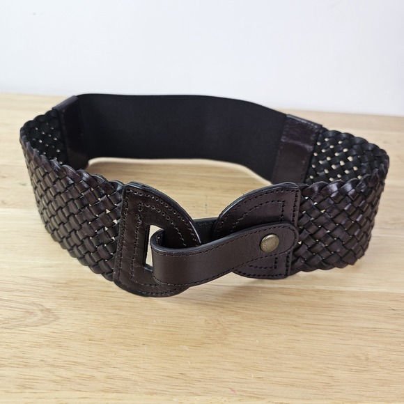 Ann Taylor‎ Loft Brown Braided Leather Stretch BELT Boho XS / S Leather Womens - Picture 1 of 3
